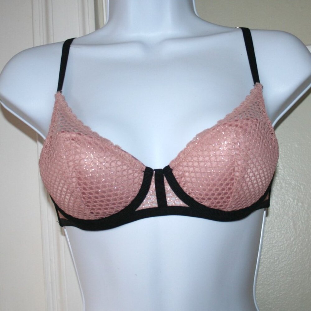 Victorias Secret Shimmery Mesh Plunge Bra Size 32 C